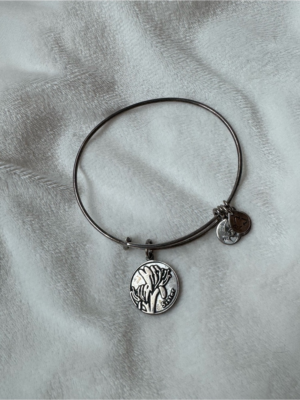 Alex and Ani Silver Sister Flower Charm Bangle Bracelet - Women Jewelry